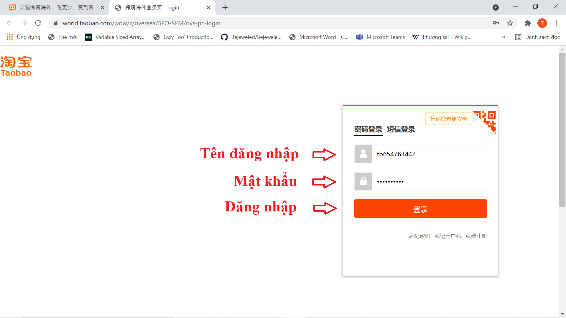 Đăng nhập Taobao