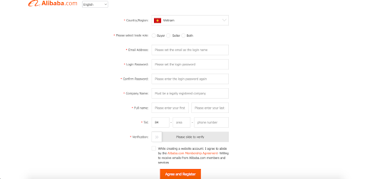 Cung cấp thông tin đầy đủ, chính xác để hoàn thành đăng ký tài khoản Alibaba