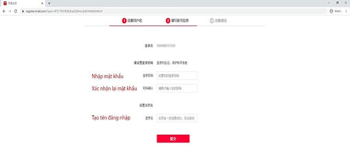 Điền tên đăng nhập và mật khẩu để hoàn thành đăng ký tài khoản