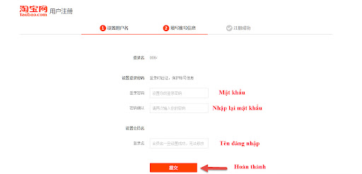 Điền tên đăng nhập và mật khẩu để hoàn thành đăng ký 