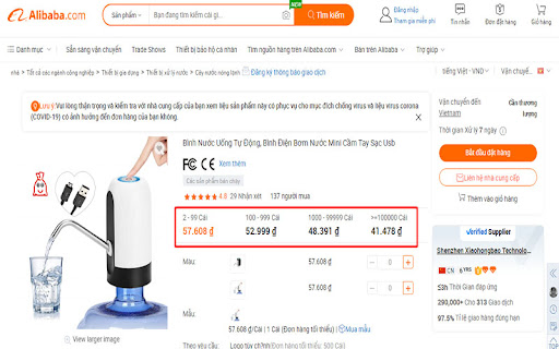 Giá của máy rót nước tự động tại Alibaba