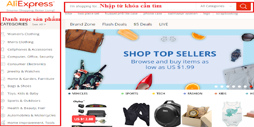 Tìm kiếm sản phẩm trên Aliexpress