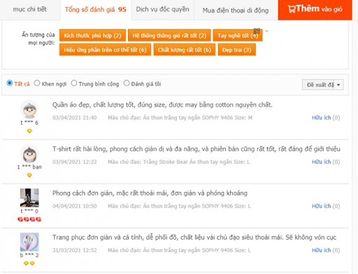 Đánh giá của người mua trước giúp bạn nắm rõ tình hình của sản phẩm
