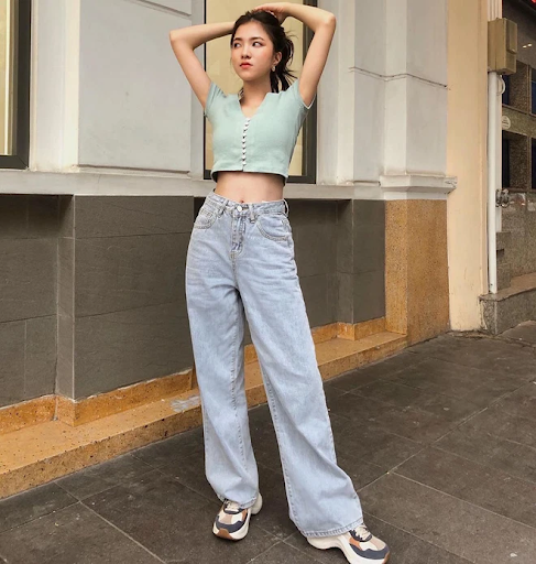 Áo croptop mix quần jean